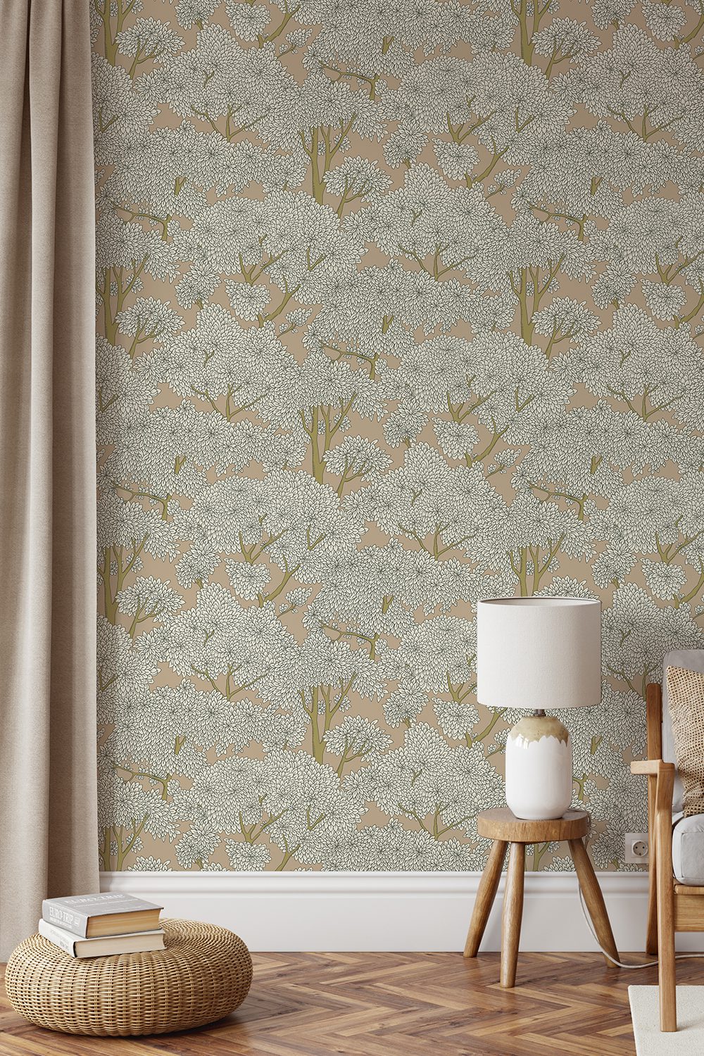 Stockend Woods Wallpaper in Stepping Stone and Cotswold White