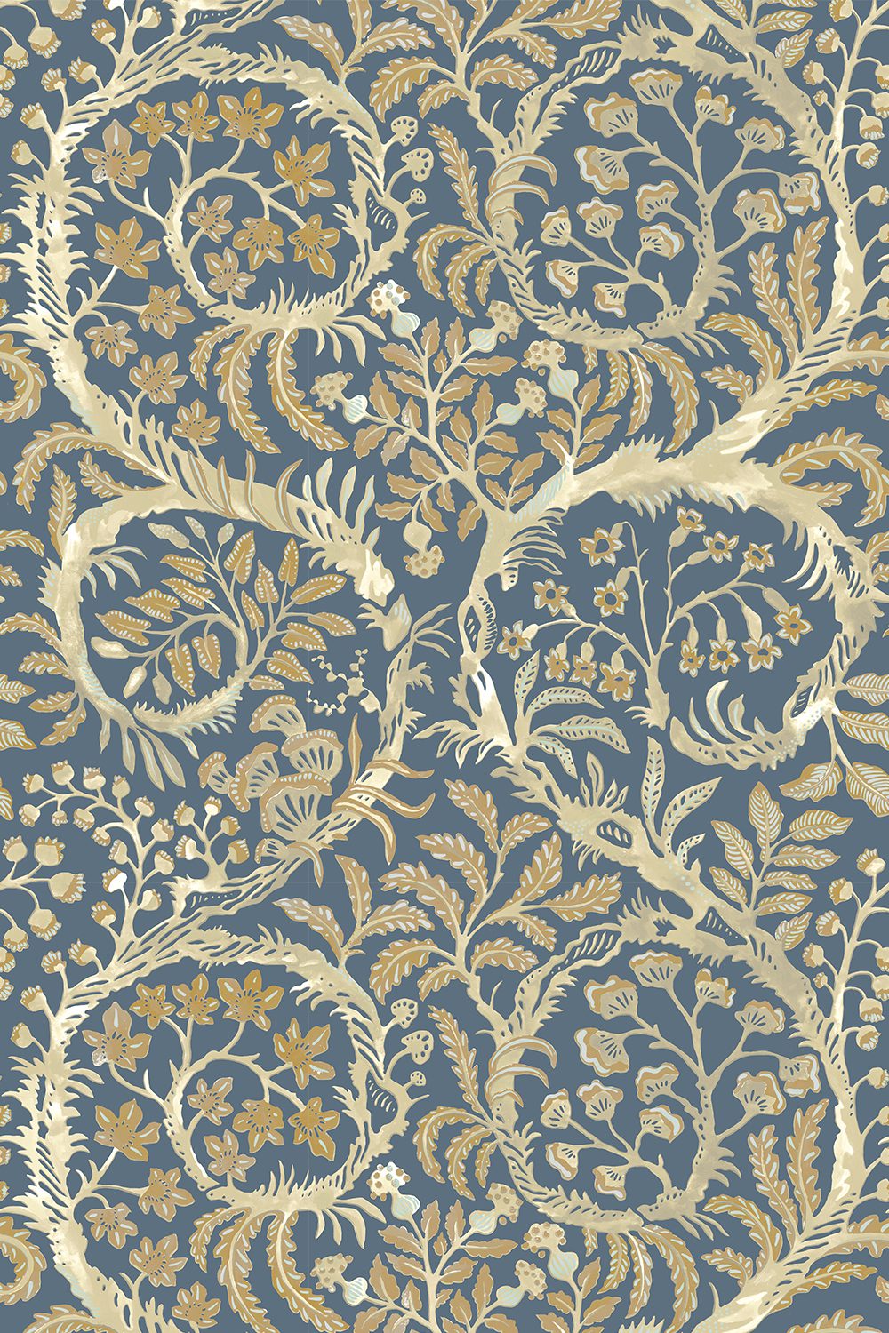 958 × 958px  Josephine-Munsey-wallpaper-butterrow-soft-blue-and-brown-traditional-trailing-botanical-print-folliage-shell-shapes