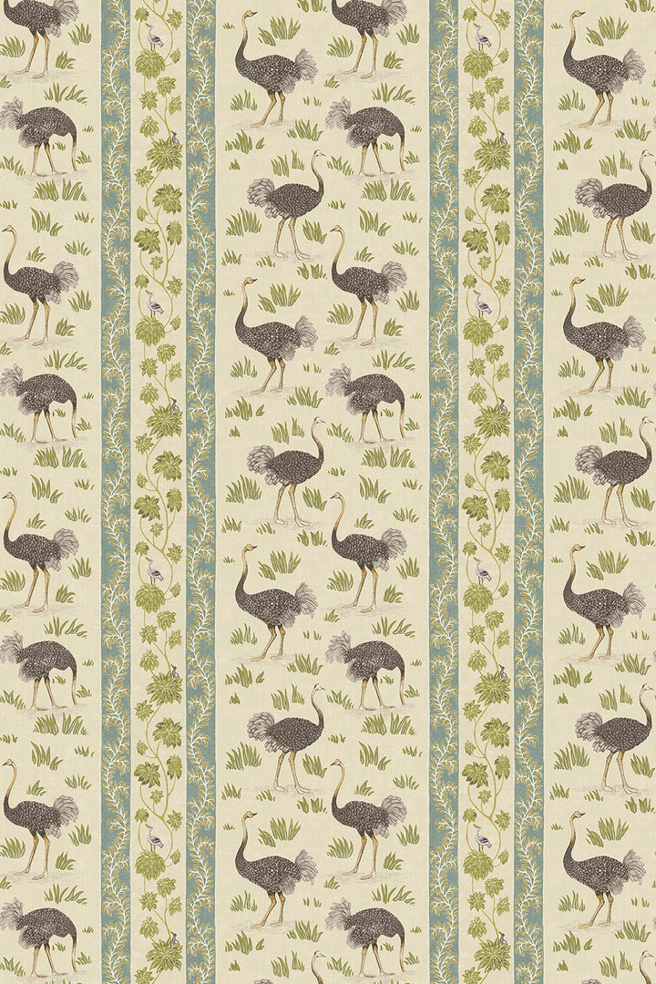 Ostrich Stripe Wallpaper in Khaki and Green