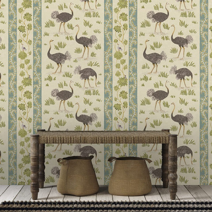 Josephine-Munsey-wallpaper-Ostrich-stripe-wallpaper-birds-amongst-grass-stripe-background-cream-and-green 