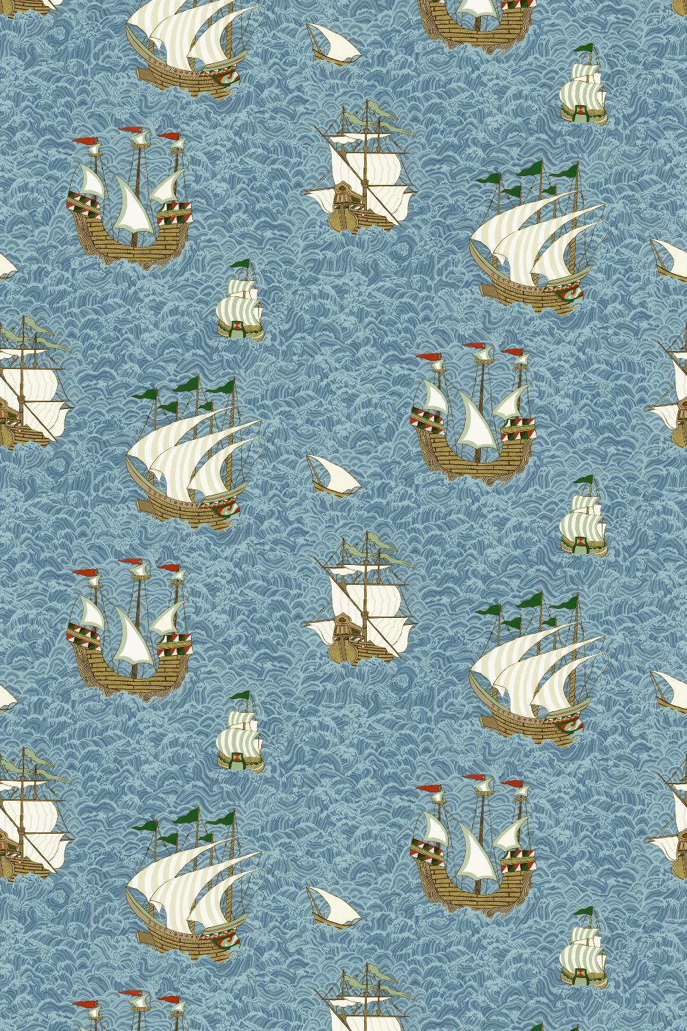 Josephine-Munsey-wallpaper-sea-blue-JMW1033.11.0-hand-illustrated-viking-ships-waves-sea-vintage-children's-wallpaper