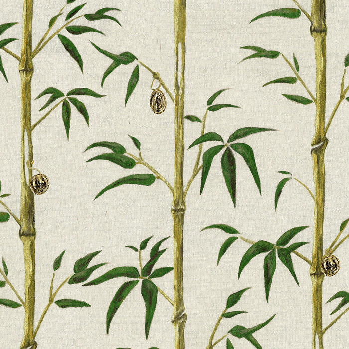Poodle-and-Blond-wallpaper-Money-tree-hand-painted-design-original-artwork-coins-on-bamboo-stalks-leaves-money-grown-on-trees-bamboo-soft-beigh-green-background