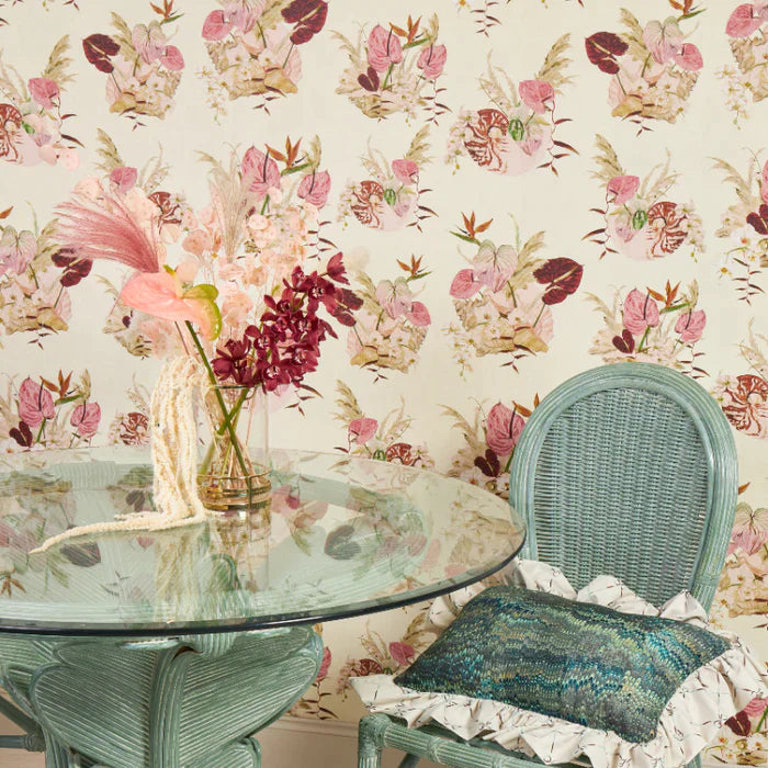 poodle-and-blonde-wallpaper-mazzo-70's-floral-blousy-print-orchids-pampas-grass-pink-cream-classica