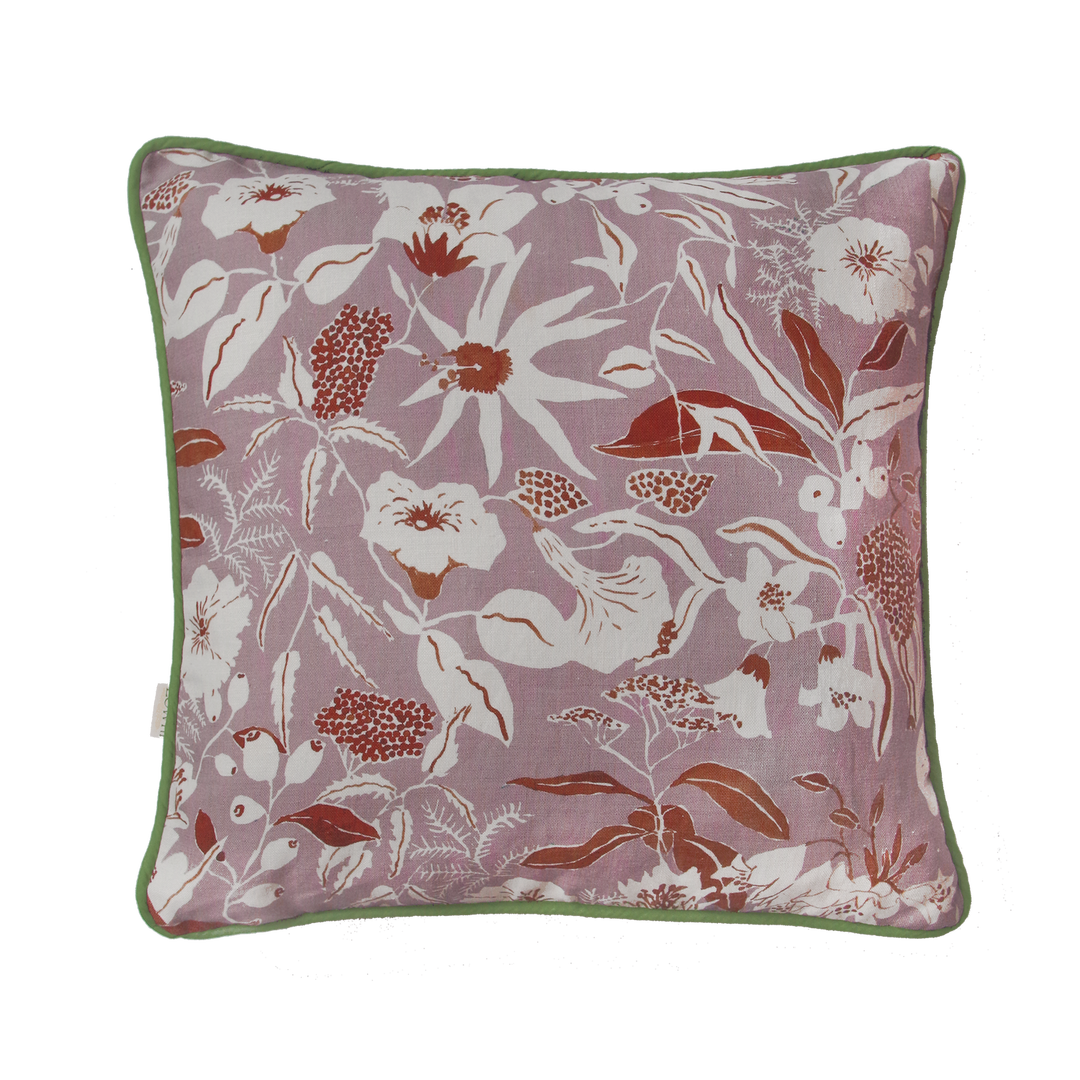 lowri-night-garden-lilac-rust-terrocotta-green-piped-linen-cushion-british-textile-designer