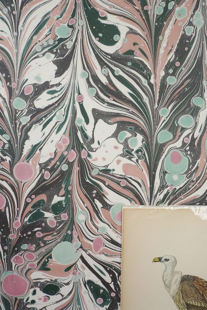 Wildmore-wallpaper-Obliquus-off-white-marble-hand-made-technique-marble-design-cream-pinks-greens-classical-decor