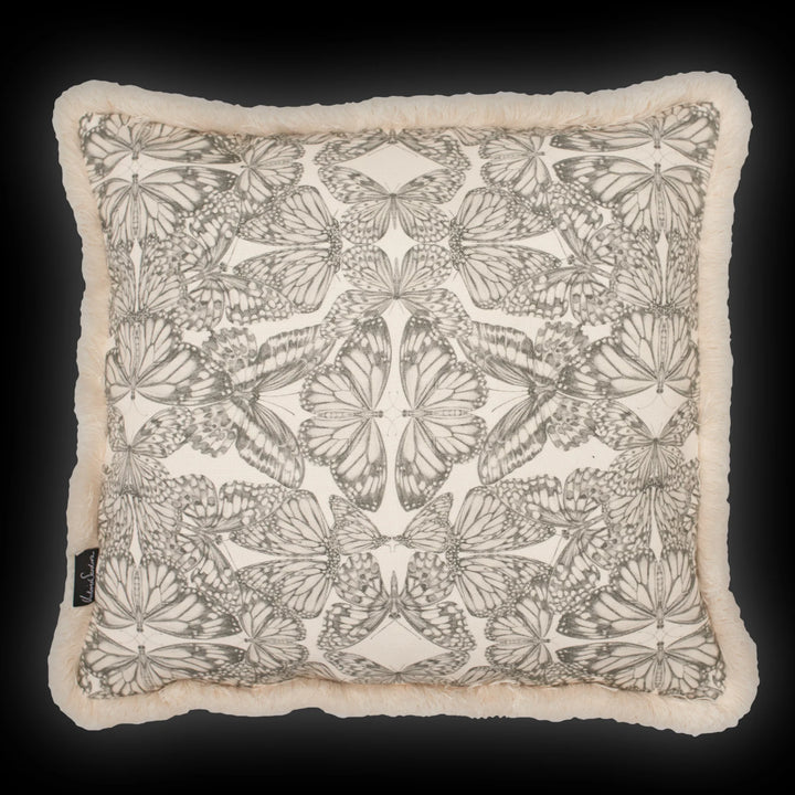 Victoria-sanders-Papilio-parchment-medium-fringed-linen-oyster-cushion-charcoal-drawn-butterflies-linen-backgrownd-cream-fringed