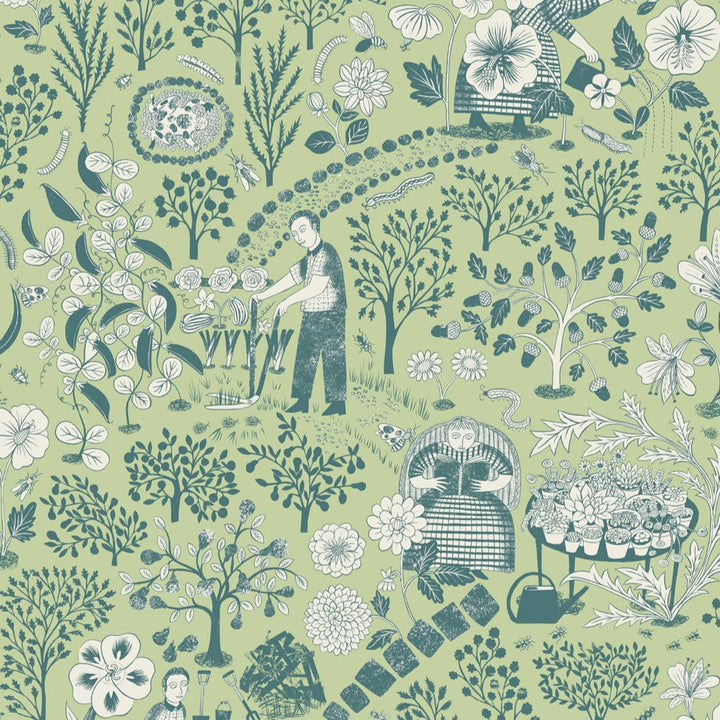 Patheways-wallpaper-Hamilton-Weston-Alice-Pattullo-country-scene-farmers-hand-illustrated-block-print-style-wallpaper-Cucumber-and-Mint 
