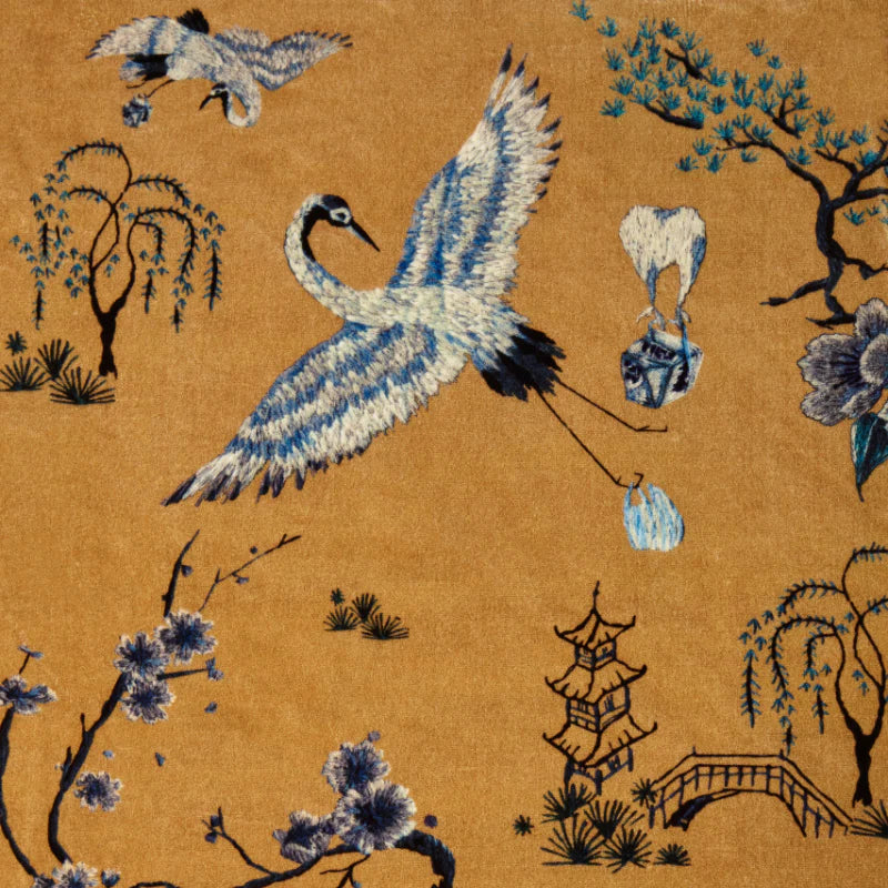 poodle-and-blond-food-babies-camel-fabric-pale-green-embroidered-chinoiserie-stly-japan-influenced-pattern-storks-delivering-takeaway-food-quirky-textile