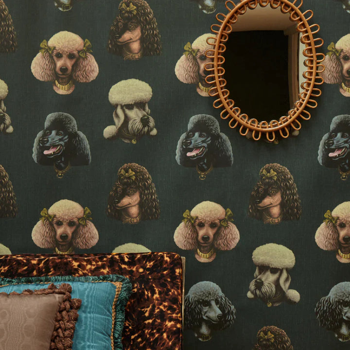Poodle-and-Blonde-wallpaper-poodle-parlour-midnight-blue-five-poodle-portraits-wallpaper-design-retro-kitsch-illustrated-fun-wallpapers poodle-and-blond-wallpaper-poodle-parlour-moss-green-five-poodle-potrait-illustrated-wallpaper-pattern-retro-kitsch-fun-playfil-moss-green-background