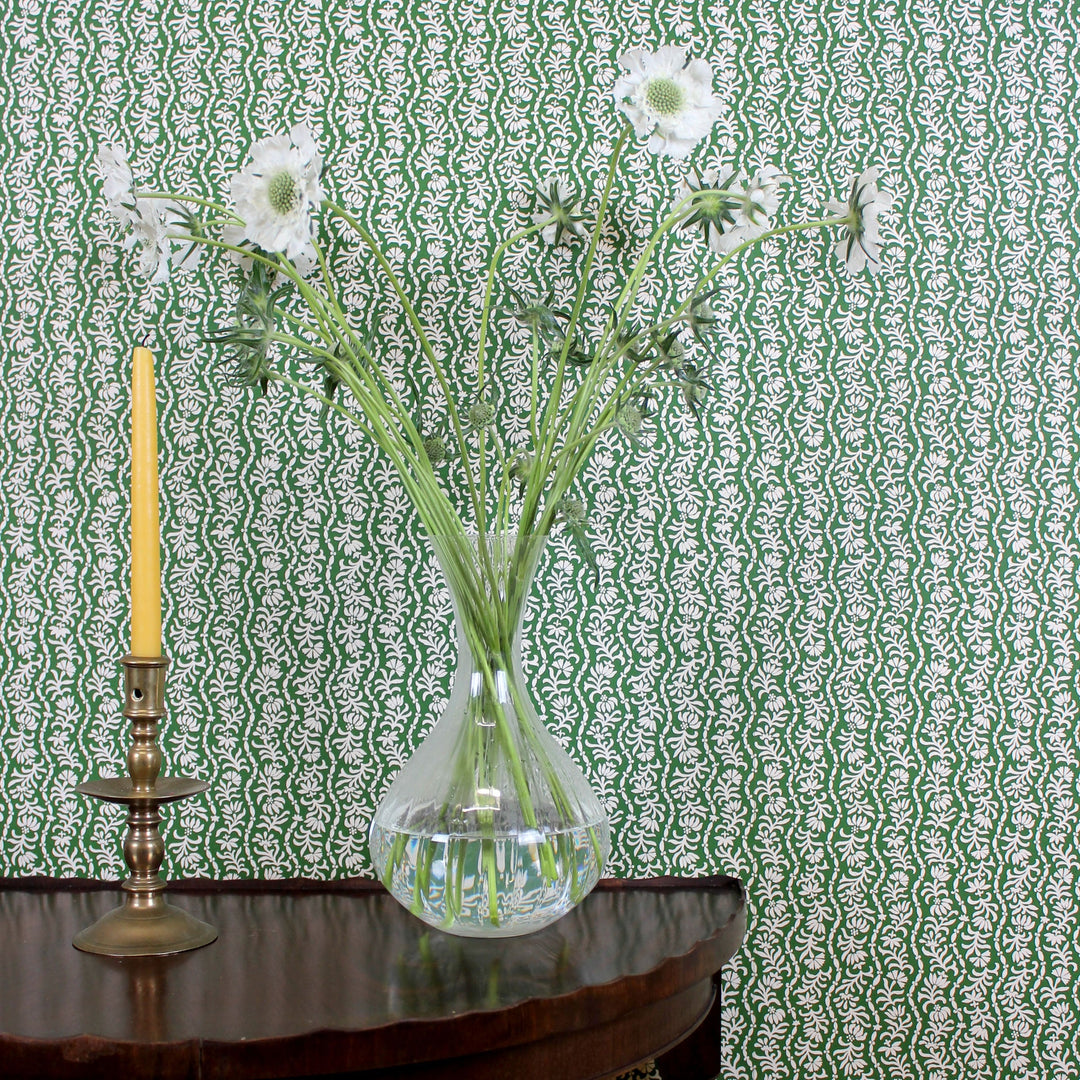 ellen-merchant-block-printed-wallpaper-green-emerald-posy-ditsy-printed-wallpaper