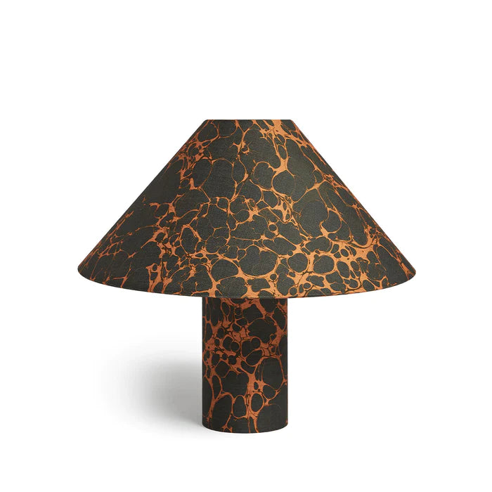 LAM-01-MM-TI-C-poodle-and-blonde-margate-linen-cone-lamp-marble-swirl-pattern-bown-black-table-lamp-bedside-light-retro-styling-mid-century-modern