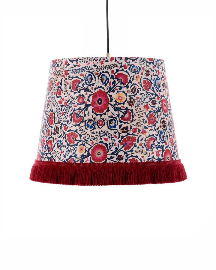 suzani-floral-cone-pendent-lamp-ceiling-lighting-blue-red-red-fringing-boho-mindthegap-the-design-yard-folk