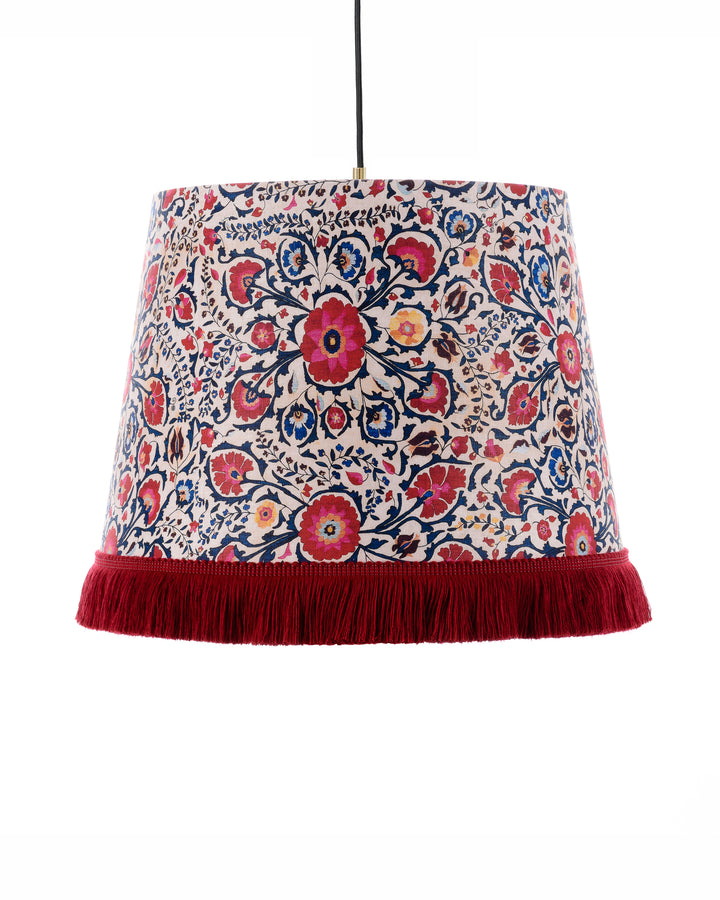 suzani-floral-cone-pendent-lamp-ceiling-lighting-blue-red-red-fringing-boho-mindthegap-the-design-yard-folk