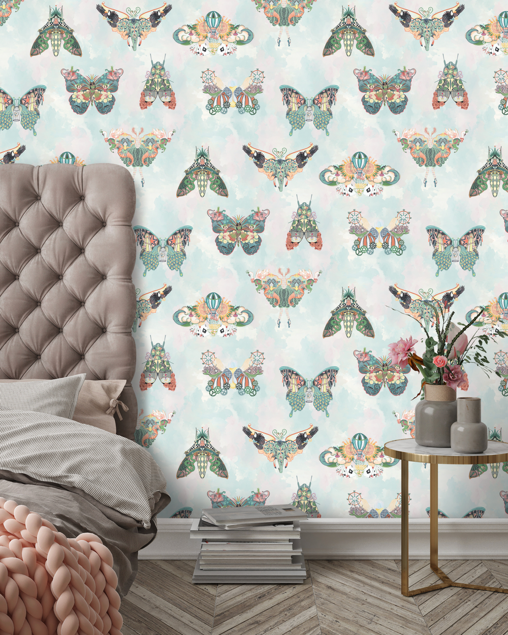 brand-mckenzie-carnval-fever-butterfly-effect-green-multi-sky-clouds-whimsical-illusional-wallpaper