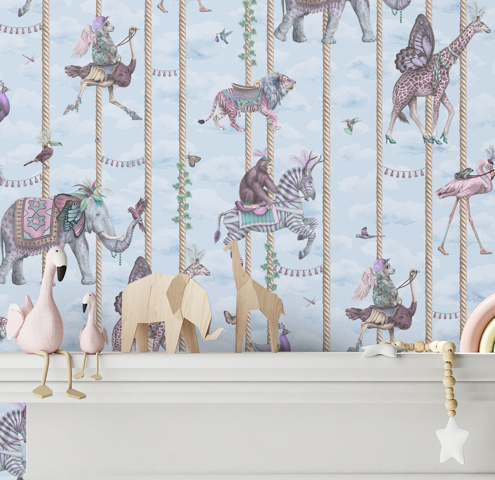 carnival-fever-carousel-blue-animals-on-carousel-poles-whimisal-childrens-wallpaper