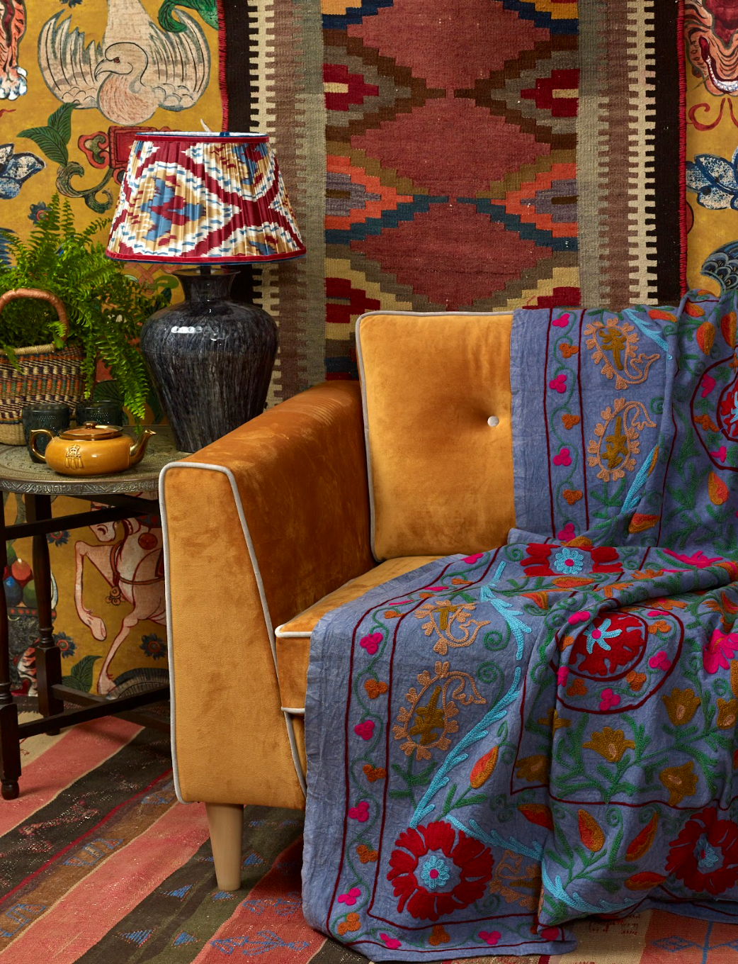 35cm-true-silk-tapered-ikat-lamp-shade-red-blue-yellow-maximalist-home-decor-interior