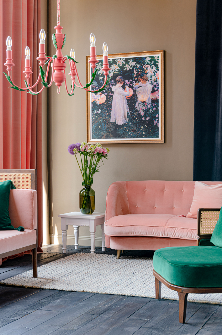 muted-clay-pink-luxury-velvet-cottton-fabric-designer-mindthegap-upholstery-curtains-cushions-the-design-yard-british-racing-green-pink