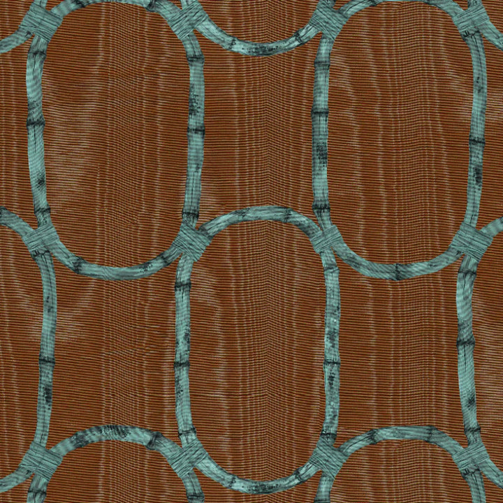 Poodle-and-Blonde-Wallpaper-tea-room-shades-of knotted-bamb00-geo-esque-design-fine-silk-moire-fabric-background-lustrous-retro-glam-walnut-dark-brown-teal