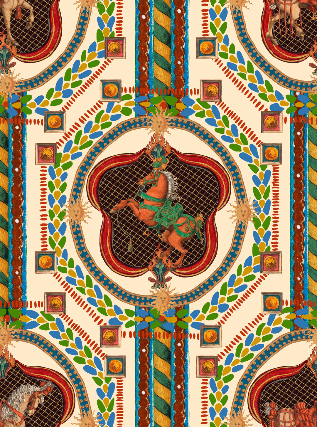 Mind-The-gap-Venetian-ornament-wallpaper-carnival-inspired-merry-go-round-Carousel-ornate-sun-motif-circus-theme-cream-WP20769