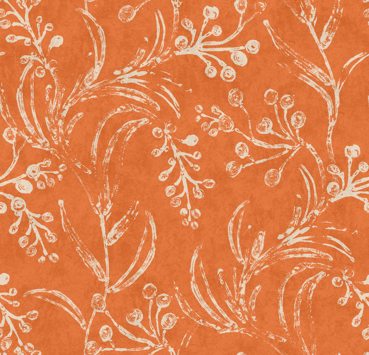 minnie-kemp-mindthegap-collaboration-orange-taupe-wallflower-block-print-floral-wallpaper-design-folk
