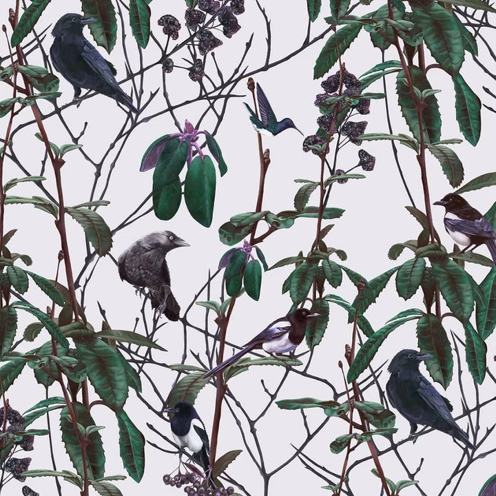 witch-and-watchman-folia-light-fabric-birds-brances-white-cotton-panama-background-whimsical-crow-plant-leaves-print-light-