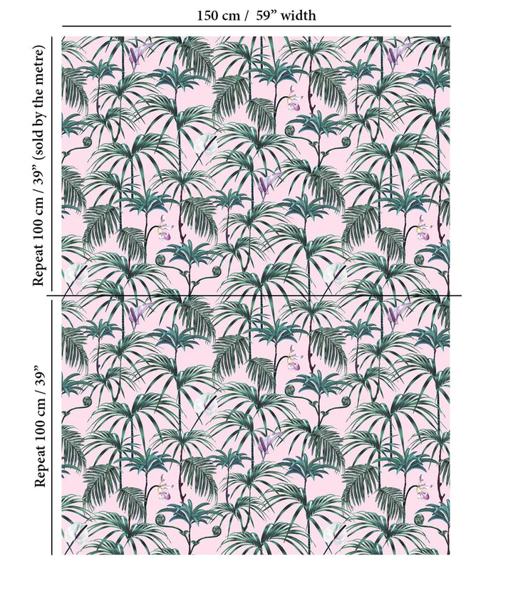 Witch-and-watchman-Elysian-Palm-Green-palm-print-classic-simple-leaves-cotton-panama-textile-sof-furnishings-upholstry-drapery-pink-background