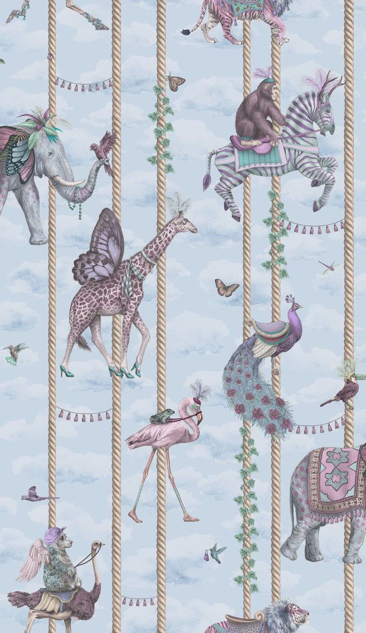 carnival-fever-carousel-blue-animals-on-carousel-poles-whimisal-childrens-wallpaper
