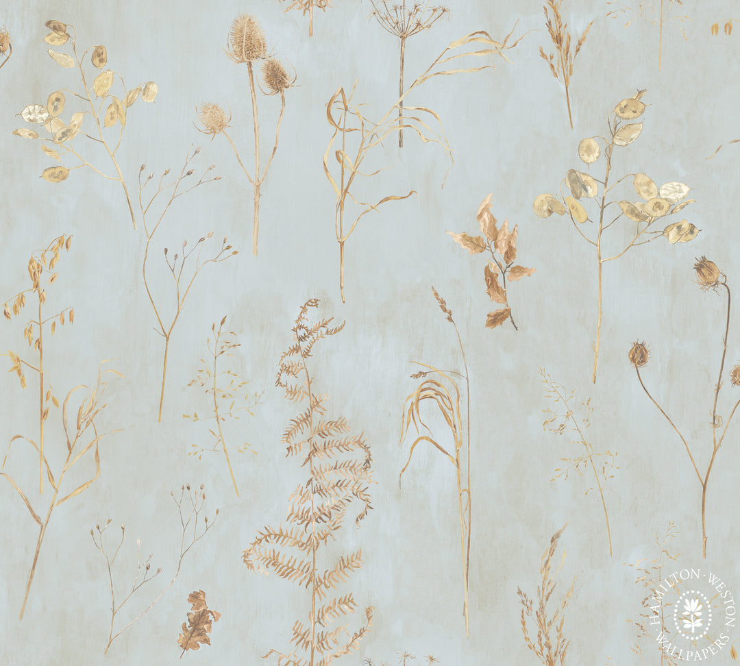 Hamilton-weston-wallpaper-Flora-Roberts-Autumn-silhouettes-leaves-ferns-grasses-faded-floral-woodland-elegant-sparse-design-frost-beige-against-ice-blue