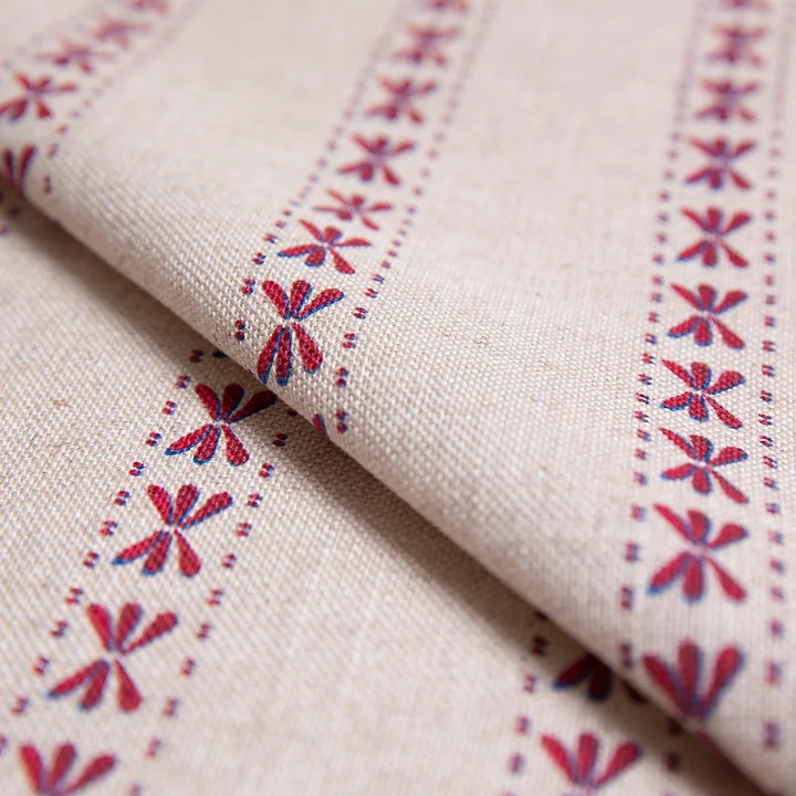 Bethie-Tricks-textiles-striped-flower-red-blue-highlights-on-cream-folk-style-pattern-folklore-widetextile-stripe