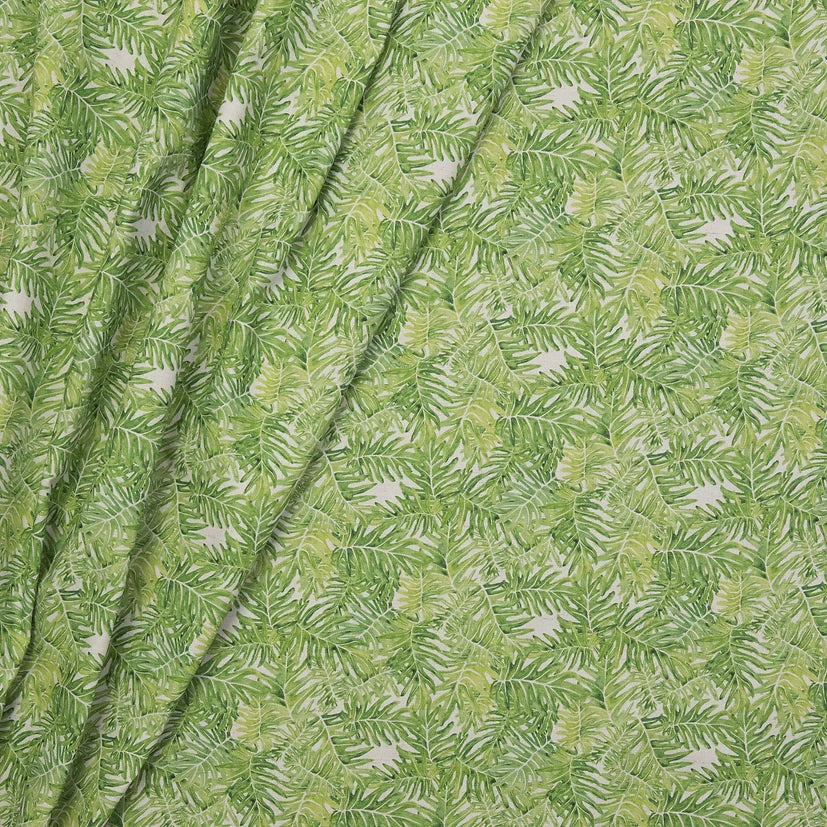 Bethie-tricks-textiles-leaf-pattern-screen-print-linen-cotton-mix-botanical-leaf-tropical-green-Xanandu-Phiadendron-planr-Canopy