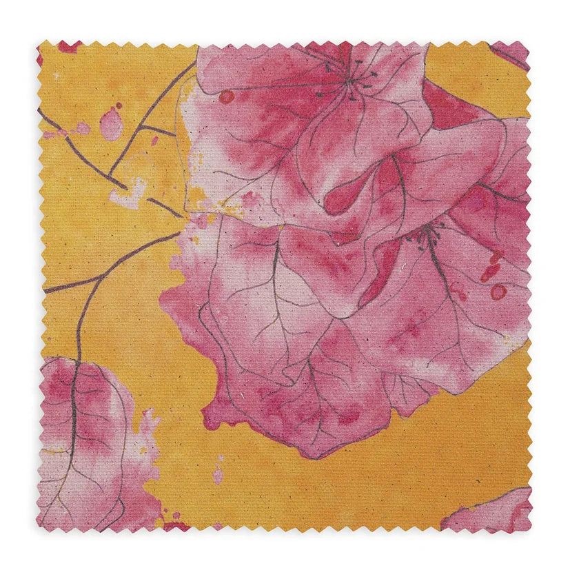 Bethie-Tricks-textiles-tropicana-linen-pink-flowers-on-tangerine-linen-flax