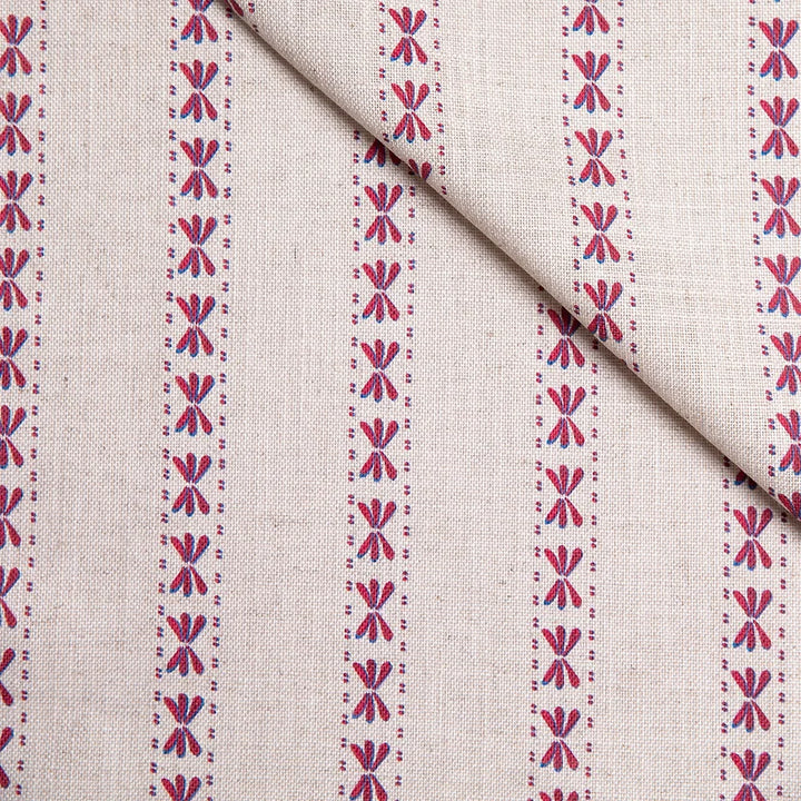 Bethie-Tricks-textiles-striped-flower-red-blue-highlights-on-cream-folk-style-pattern-folklore-widetextile-stripe