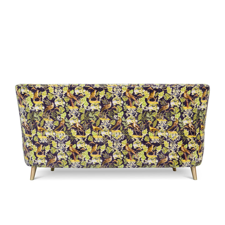Mind-the-Gap-Venice-Sofa-tub-style-love-seat-la-voliere-parrot-ornate-velvet-yozu-yellow-leather-glossy-seat-cover-curved-kidney-bean-shape-metal-legs