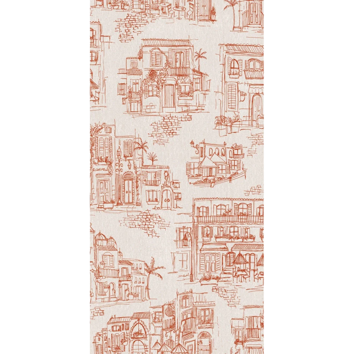 Brand-McKenzie-Charming-lanes-wallpaper-hand-sketched-illustrations-charming-lanes-buildings-cafes-line-drawing-holiday-themed-paper-Pumpkin-BMPP04/01D