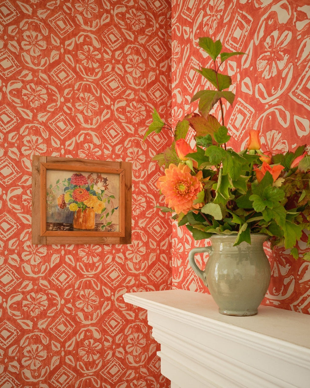 chimney-cake-apple-wallpaper-green-pink-block-printed-design-minnie-kemp-mindthegap-clementine-hallways