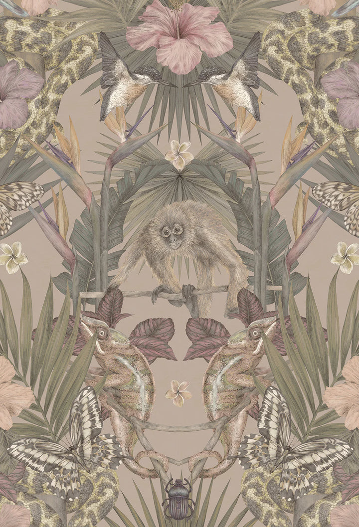 Victoria-Sanders-Collection-Wallpaper-exotica-dusty-rose-jungle-print-subtle-tones-beigh-khaki-exotic-animal-orchid-pattern-hand-illustrated-artisan-wallpaper
