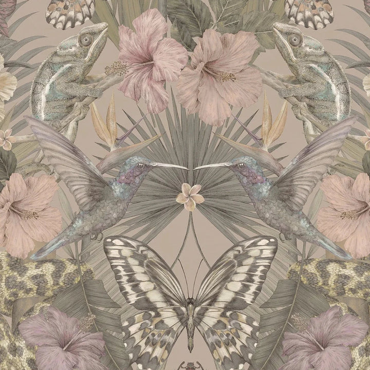 Victoria-Sanders-Collection-Wallpaper-exotica-dusty-rose-jungle-print-subtle-tones-beigh-khaki-exotic-animal-orchid-pattern-hand-illustrated-artisan-wallpaper