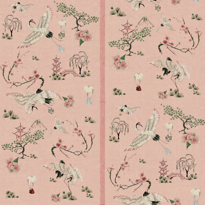 poodle-and-blonde-wallpaper-chinoiserie-style-wallpaper-cheeky-twist-storks-delivering-take-away-food-parcels-vintage-slub-silk-background-hand-embroidery-storks-stripes-digitally-reprinted-design-textile-effect-chinese=classic-wallpaper-blossomy-soft-pink-black-white