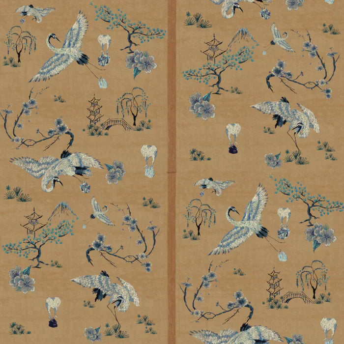 poodle-and-blonde-wallpaper-chinoiserie-style-wallpaper-cheeky-twist-storks-delivering-take-away-food-parcels-vintage-slub-silk-background-hand-embroidery-storks-stripes-digitally-reprinted-design-textile-effect-chinese=classic-wallpaper-camel-soft-brown