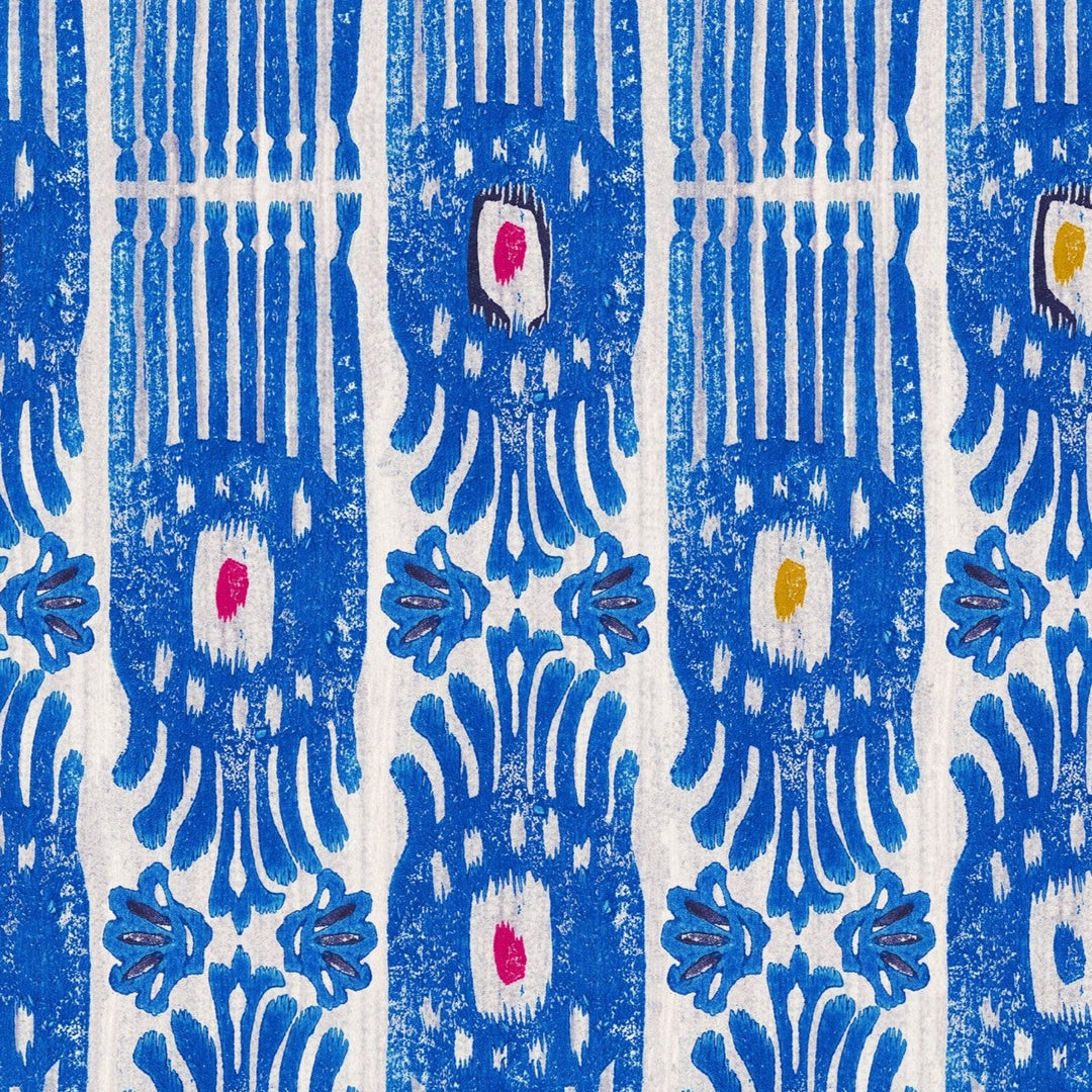 ikat-carnival-blue-wallpaper-minnie-kemp-mindthegap-collaboration-white-background