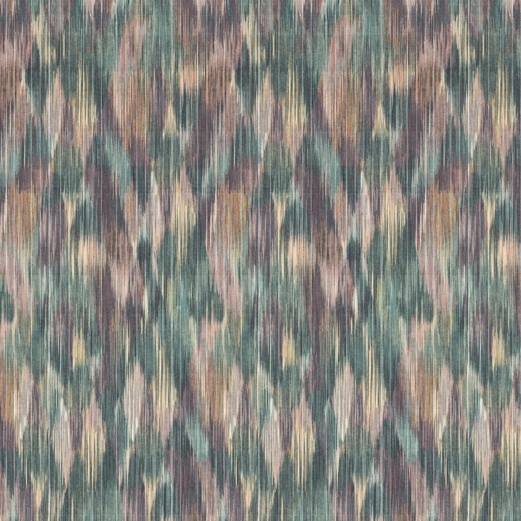 Victoria-Sanders-Spectre-Ikat-geometric-Wallpaper-Almandine-ikat -pink-purples-greens