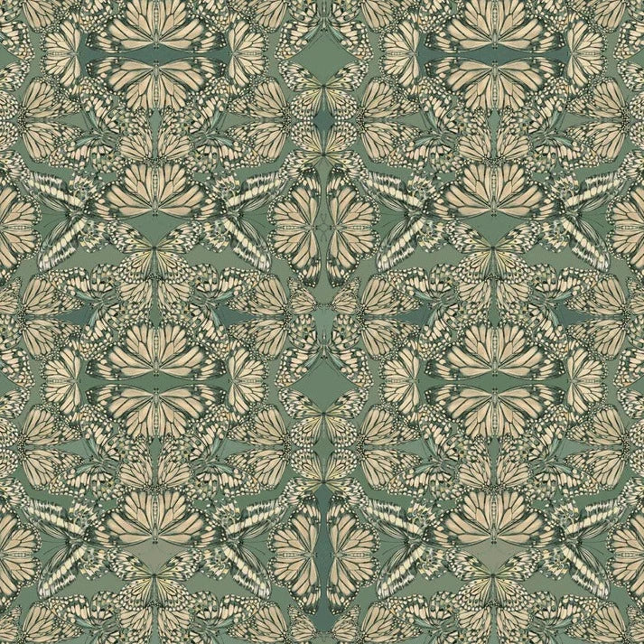 Victoria-Sanders-Papilio-butterfly-kaleidoscopic-print-hand-drawn-repeat-vert-green-wallpaper