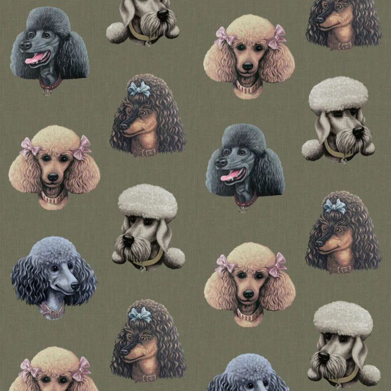 poodle-and-blond-wallpaper-poodle-parlour-moss-green-five-poodle-potrait-illustrated-wallpaper-pattern-retro-kitsch-fun-playfil-moss-green-background