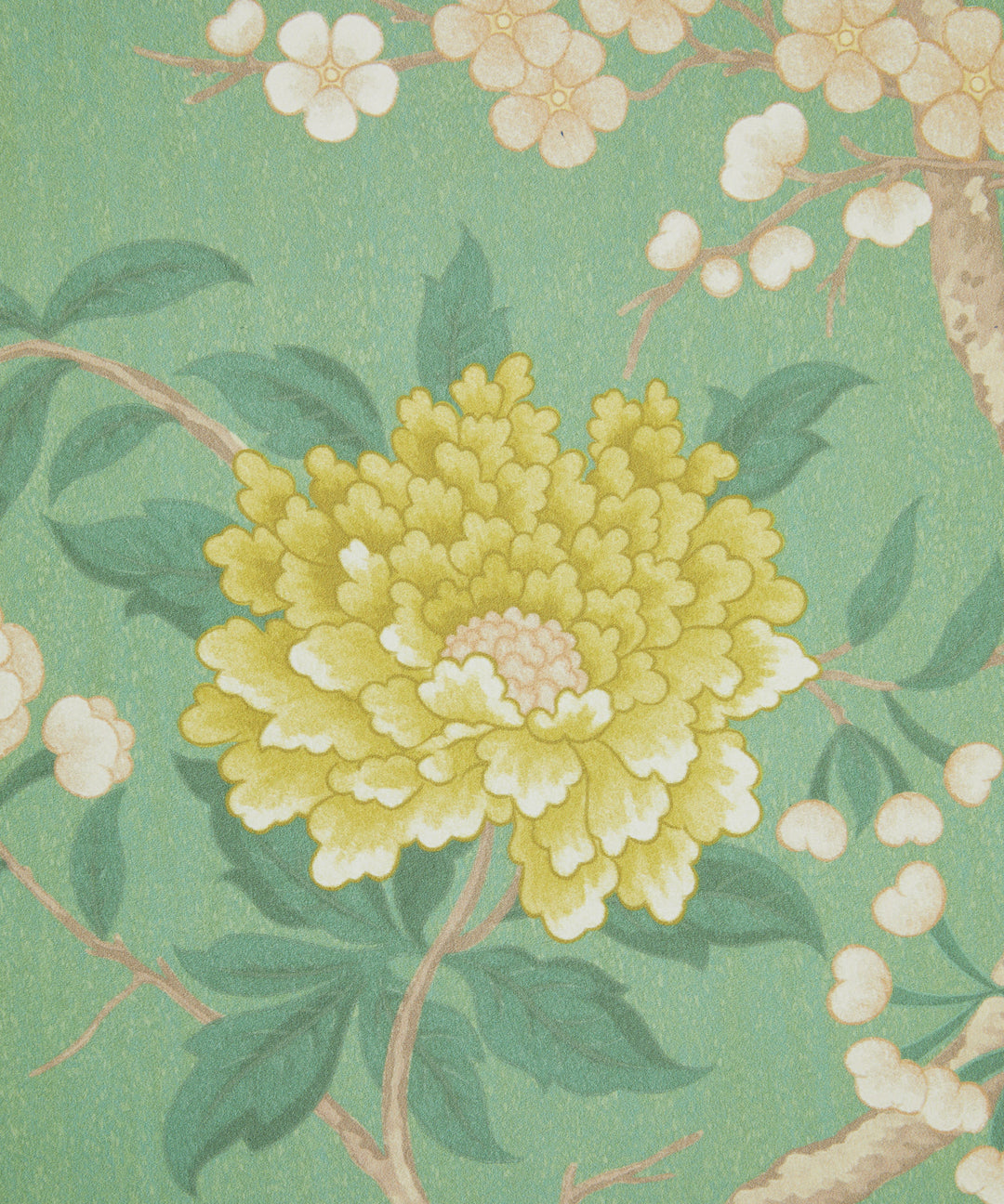 liberty-botanical-atlas-procelian-trail-wallpaper-jade-floral-trail-jade-lounge-mustard-yellow-sofa