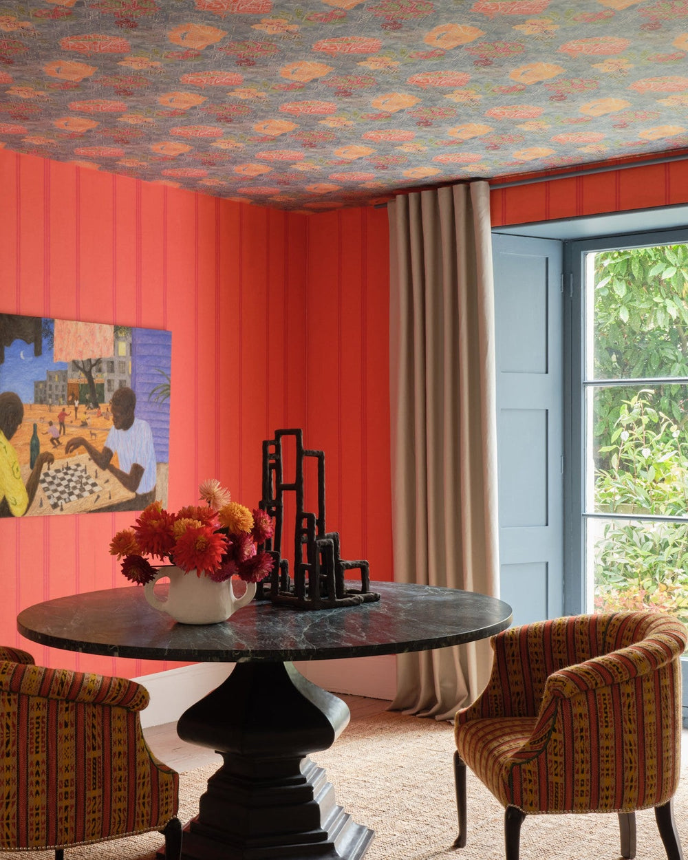 orange-dining-room-batik-ceiling-wallpaper