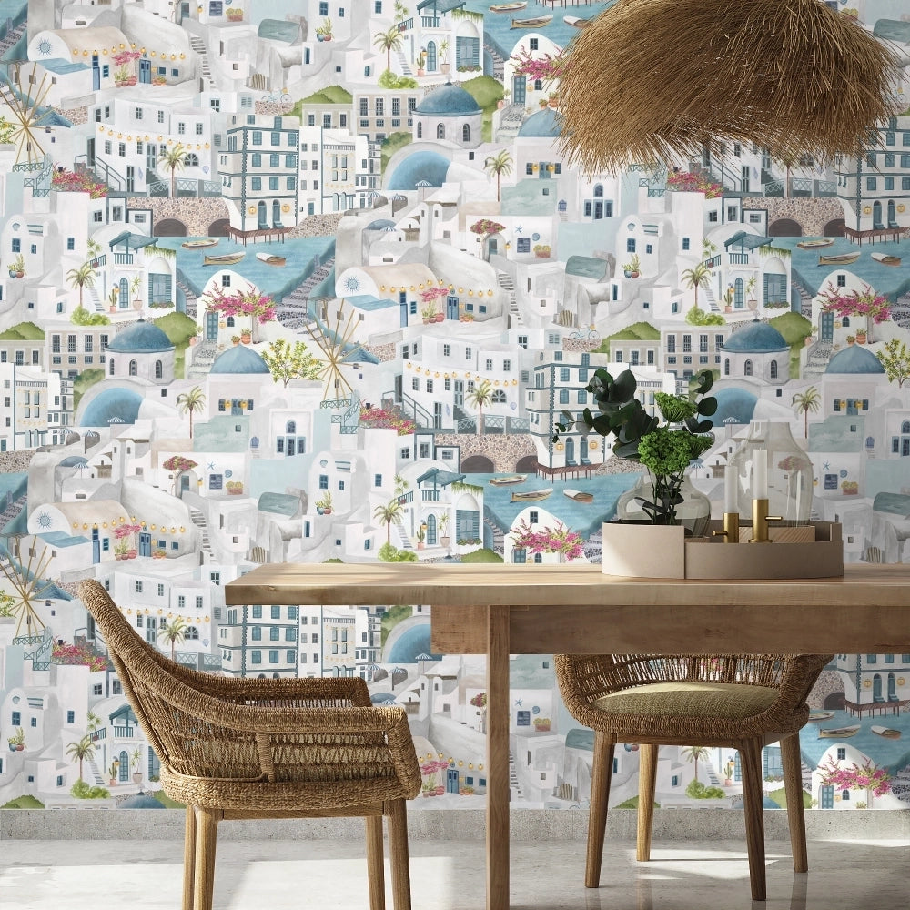 The Mediterranean Wallpaper in Slate Blue