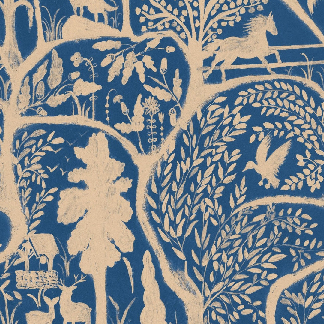 the-enchanted-woodland-twilight-wallpaper-minnie-kemp-mindthegap-collaboration-transylvanian-woodland-landscape-blue-beige