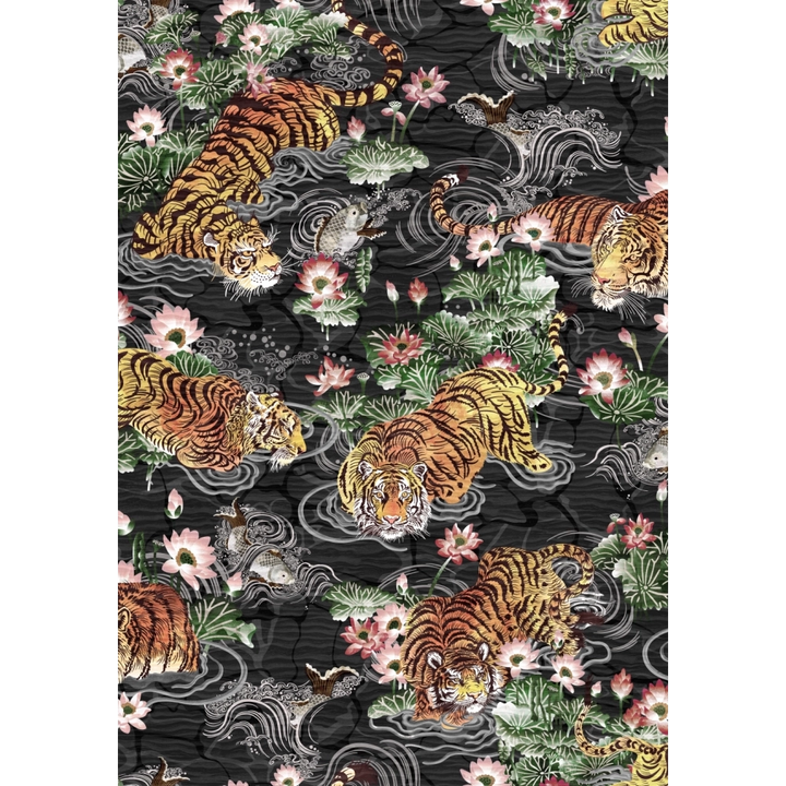 Tiger Lily Wallpaper in Charcoal and Gold