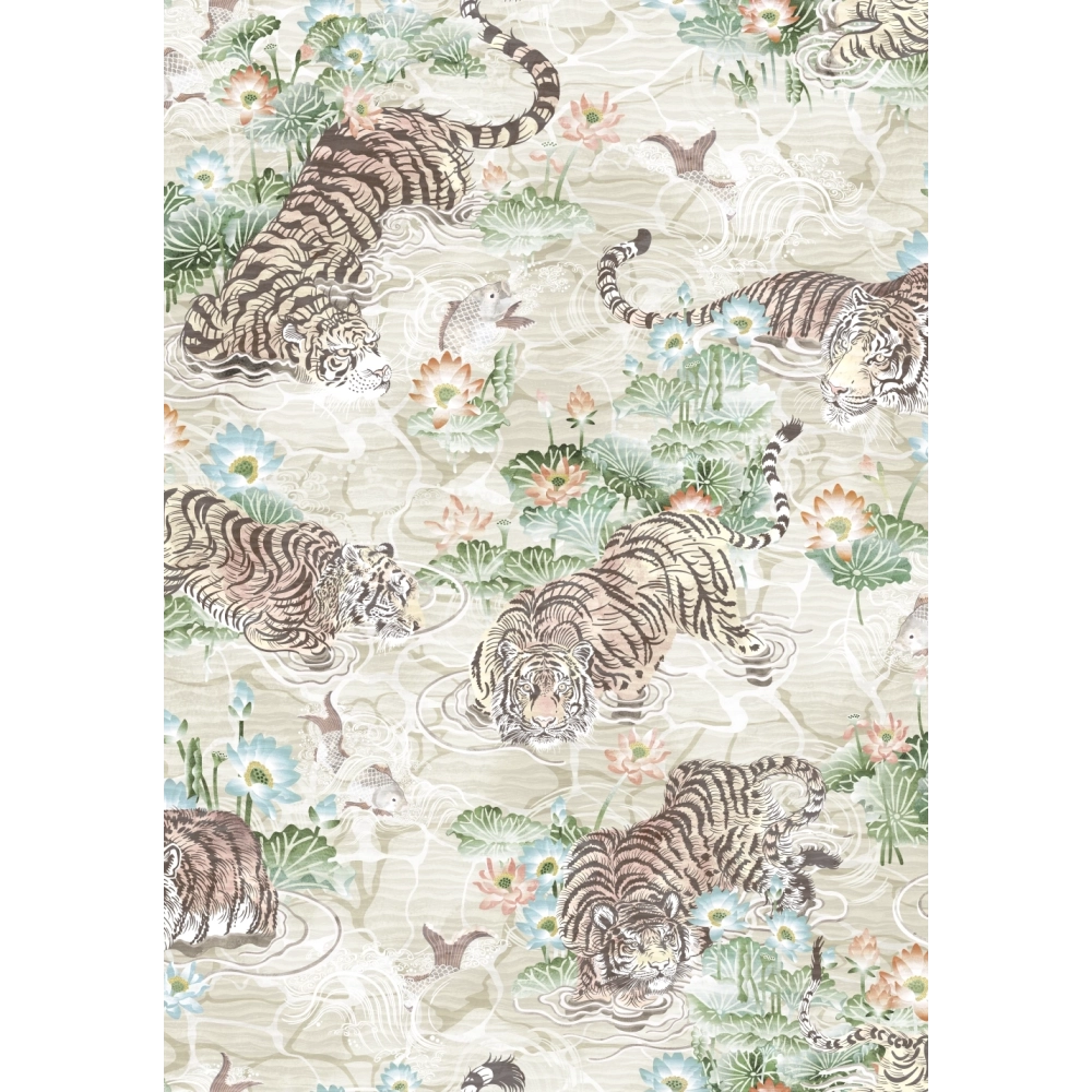 Tiger Lily Wallpaper in Linen and Green