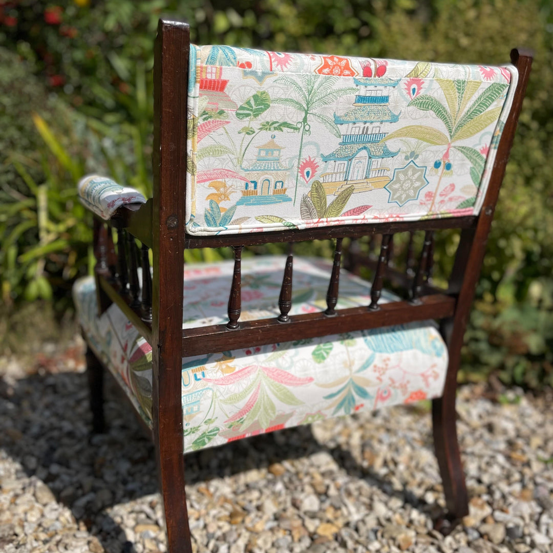 Aggy-vintage-upcyled-ornate-chair-square-arms-Charlotte-Gaisford-Tiger-blue-oriental-themed-fabric-textile-print-chinese-chinoiserie-style-furniture